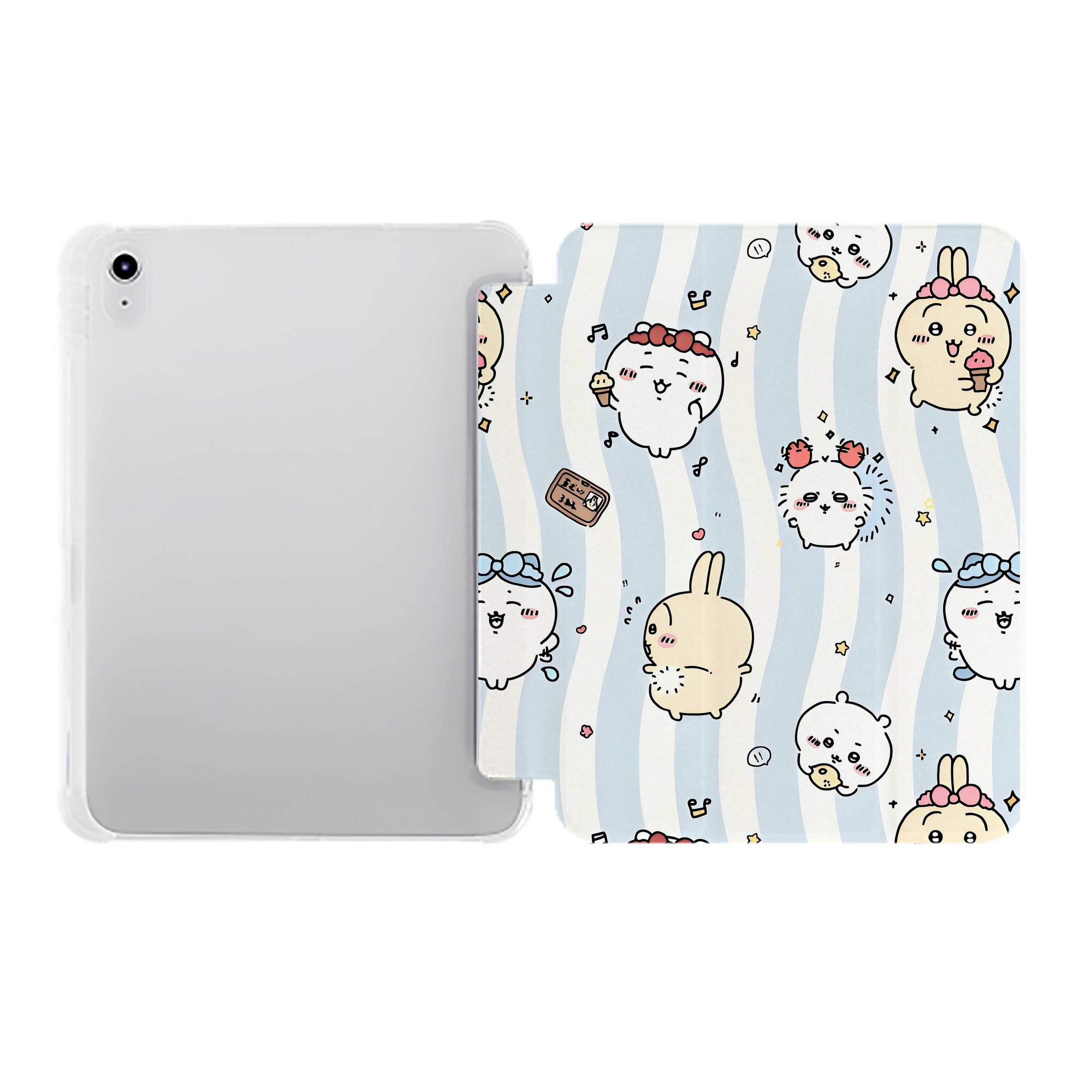 （画像用） ちいかわ Chii-kawa IPad ケース ペン収納付き 三つ折りスタンド PUレザー×シリコン 対応機種9.5/10.5/10.9インチ